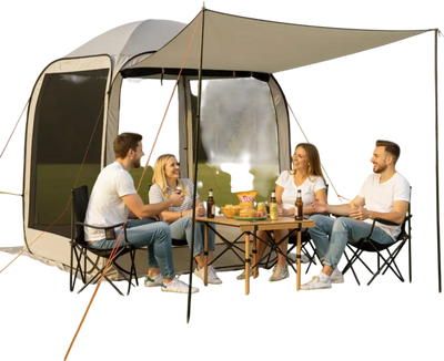 VEVOR Screen House Tent, 6 x 6 ft, 4-6 Person Pop Up Screen Tent with Extended Awning, Portable Screened in Canopy with Carry Bag, Netting Sides, for Patio, Backyard, and Outdoor Activities, Beige