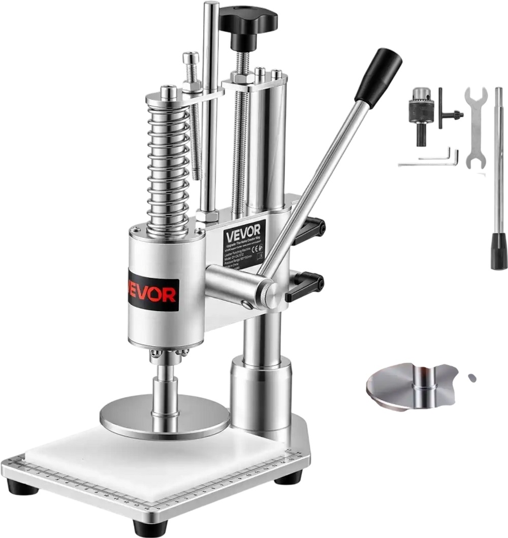 VEVOR Leather Punching Machine 3.94 x 3.94 in Manual Leather Hole Puncher, Hand Punch Press, 352.74 lbs Pressure, 1.57 in Stroke, Chuck Fixation, Sturdy Structure, for Fabric, Paper, and Silicone