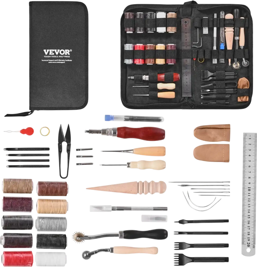 VEVOR Leather Working Tools Kit, 38 PCS Leather Craft Tools with Portable Canvas Storage Bag, Engraving Punching Sewing Stamping Cutting Tools, Ideal for Beginners DIY Enthusiasts and Professionals