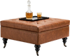 VEVOR 31 in Square Leather Ottoman with Storage, Upholstered Tufted Button Coffee Table Ottoman with Castered Rolling Wheels, PU Leather High-Density Sponge for Living Room, Dorm, Bedroom, Brown