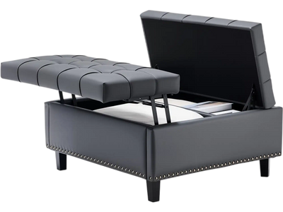 VEVOR 31 in Square Leather Ottoman with Storage, Upholstered Tufted Button Coffee Table Ottoman with Lift-Top & Flip Design, PU Leather High-Density Sponge for Living Room, Bedroom, Dorm, Grey