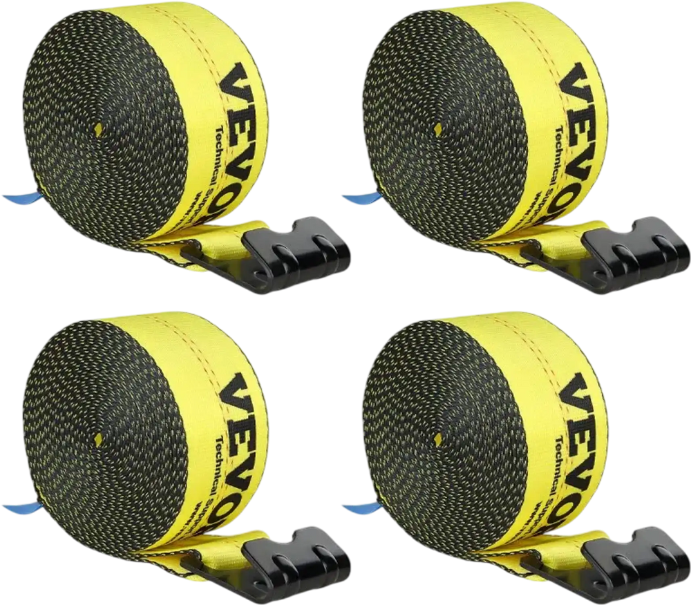 VEVOR Winch Straps, 4" x 30', 6000 lbs Load Capacity, 18000 lbs Break Strength, Truck Straps with Flat Hook, Flatbed Tie Downs Cargo Control for Trailers, Farms, Rescues, Tree Saver, Yellow (4 Pack)