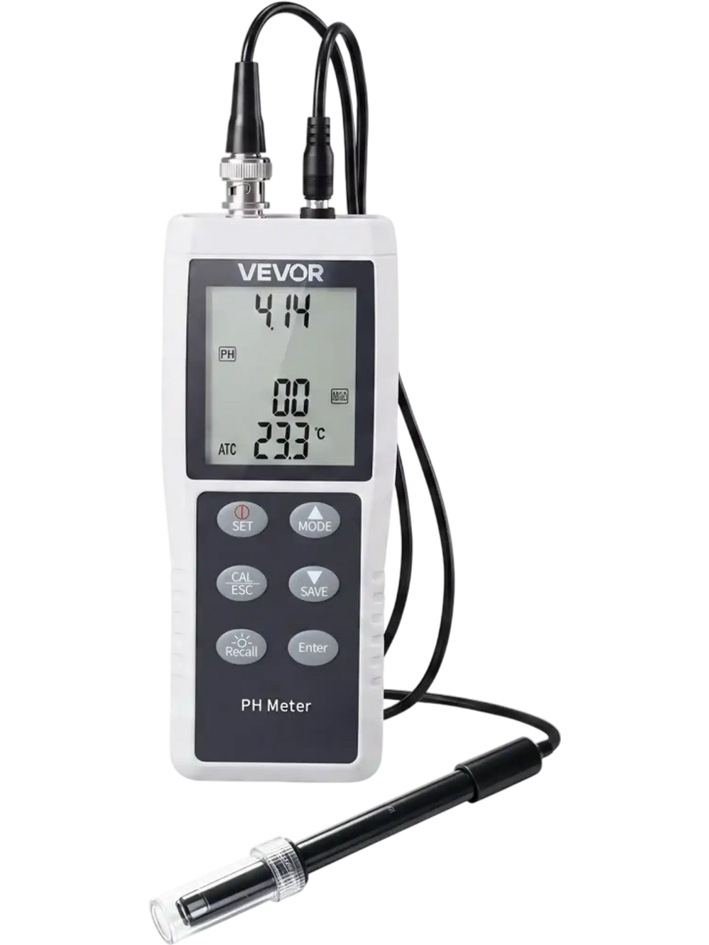 VEVOR pH Meter, 0-14 pH Range, IP68 Waterproof Probe, 3-Point Auto Calibration, Portable Tester Kit with Calibration Powder Packets, Temperature Probe, Carrying Case, for Drinking Water, Hydroponics