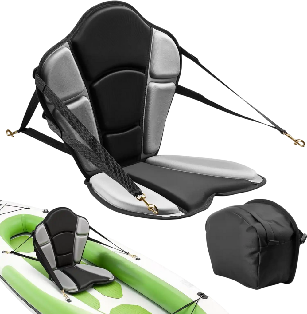 VEVOR Kayak Seat, 1 Pack 1" Thick, Universal Paddle Board Seat with Back Support, Sit-on-Top Soft Padded Cushion with Storage Bag & Adjustable Straps for SUP, Fishing Boat, Inflatable Kayak, Rowboat