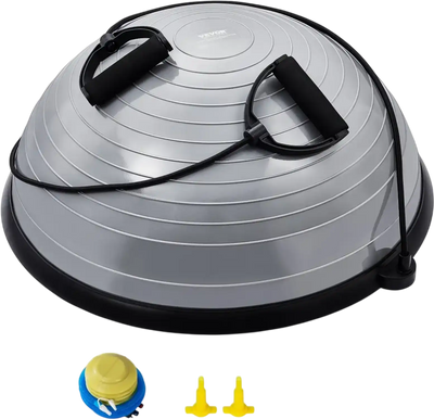 VEVOR Half Exercise Ball Trainer, 23 inch Balance Ball Trainer, 660lbs Capacity Stability Ball, Yoga Ball with Resistance Bands & Foot Pump, Strength Fitness Ball for Home Gym, Full Body Workout, Gray