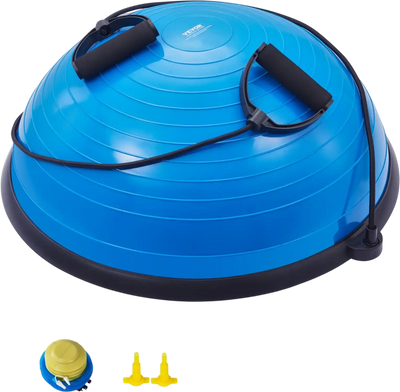 VEVOR Half Exercise Ball Trainer, 23 inch Balance Ball Trainer, 660lbs Capacity Stability Ball, Yoga Ball with Resistance Bands & Foot Pump, Strength Fitness Ball for Home Gym, Full Body Workout, Blue