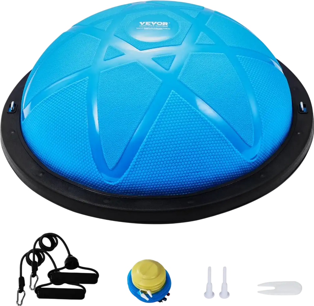 VEVOR Half Exercise Ball Trainer, 23 inch Balance Ball Trainer, 660 lbs Capacity Stability Ball, Yoga Ball with Resistance Bands and Pump, Strength Fitness Ball for Home Gym, Full Body Workouts, Blue
