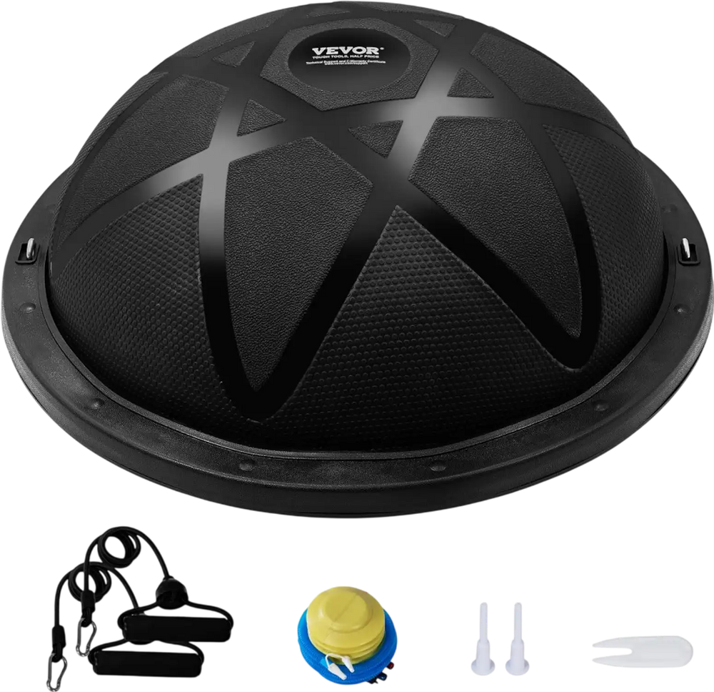 VEVOR Half Exercise Ball Trainer, 23 inch Balance Ball Trainer, 660 lbs Capacity Stability Ball, Yoga Ball with Resistance Bands and Pump, Strength Fitness Ball for Home Gym, Full Body Workouts, Black