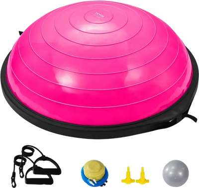 VEVOR Half Exercise Ball Trainer, 26 inch Balance Ball Trainer, 1500lbs Capacity Stability Ball, Yoga Ball with Resistance Bands & Foot Pump, Strength Fitness Ball for Home Gym Full Body Workout, Pink