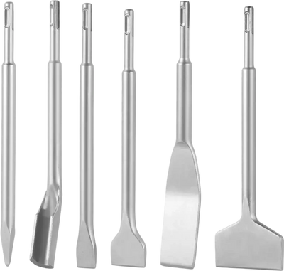 VEVOR SDS Plus Chisel Set, 6pcs SDS Plus Rotary Hammer Drill Attachments, Includes Point, Flat, & U-Groove Chisels, Heat Treated 40Cr Alloy Steel, Sharp Edge for Demolition, Concrete and Brick