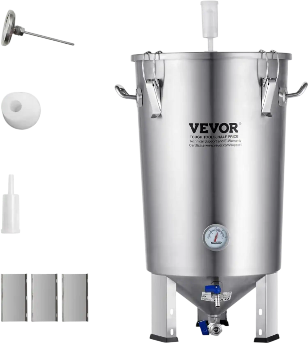 VEVOR 304 Stainless Steel Kettle, 8 GALLON Beer Brew Fermentor, Brew Bucket Fermentor for Brewing, Home Brewing Supplies with Base, Kettle Stock Pot Includes Lid, Handle, Valve, Spigot, Thermometer