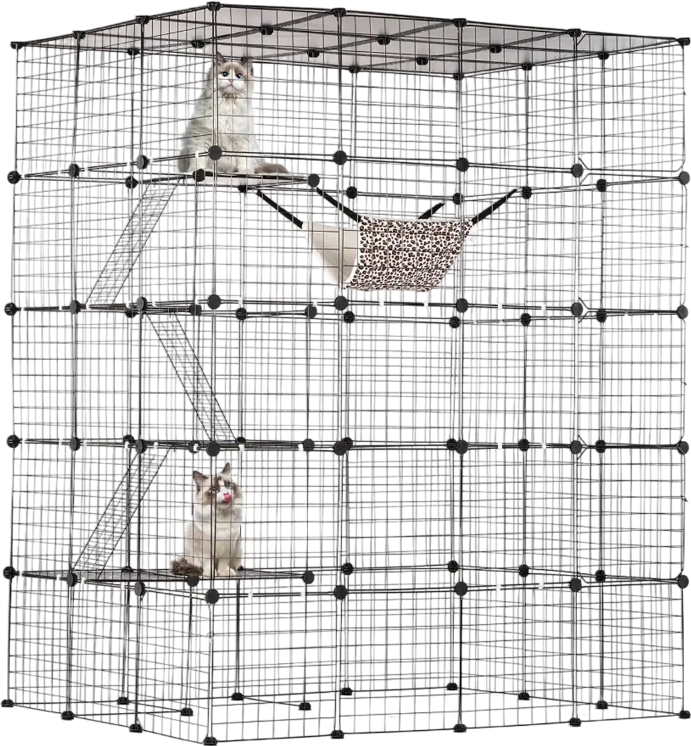 VEVOR Large 4-tier Cat Cage, 54 x 41 x 69", Detachable Metal Wire Cat Enclosure, with 5 Front Doors Hammock Ramp ladders, Indoor & Outdoor Crate Exercise Place Ideal for Kitty, Small Animals, Black