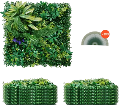 VEVOR Artificial Grass Wall Panels, 12 PCS 20 x 20 inch, 3D Combination Greenery Boxwood  Panel for Indoor Outdoor Green Decor & Ivy Fence Covering, Privacy Backdrop Wall Hedge Screen for Garden
