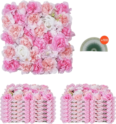 VEVOR 3D Flower Wall Panel, 12 PCS 15 x 15 inch, Artificial Floral Wall Background Mesh Backing Mat,Seamless Design&Easy Installation for Wedding Valentines Day Home Baby Party Backdrop Decor,Pink