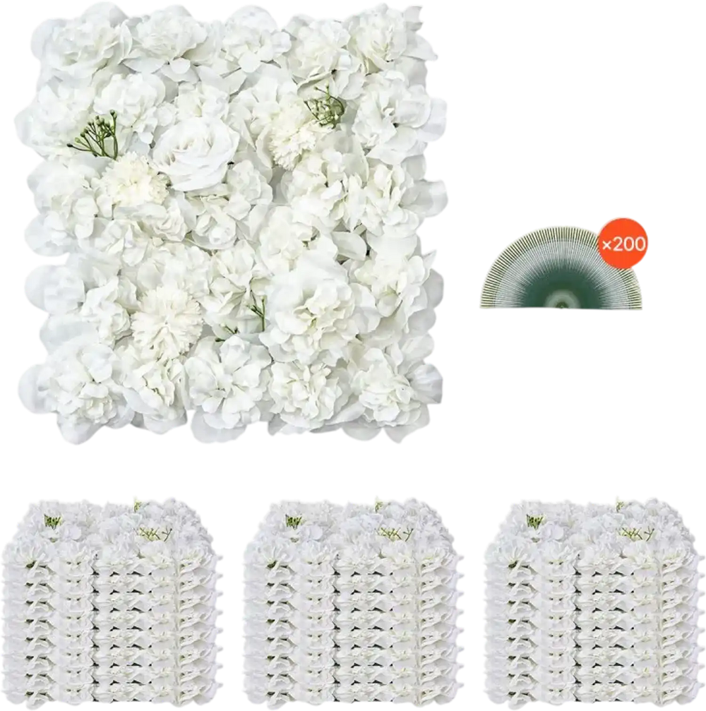 VEVOR 3D Flower Wall Panel, 24 PCS 15 x 15 inch, Artificial Floral Wall Background Mesh Backing Mat,Seamless Design&Easy Installation for Wedding Valentines Day Home Baby Party Backdrop Decor,White