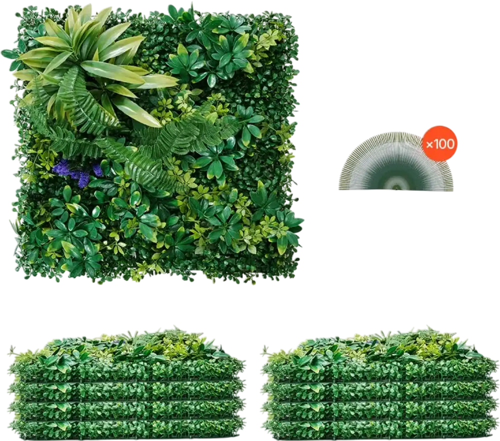 VEVOR Artificial Grass Wall Panels, 8 PCS 20 x 20 inch, 3D Combination Greenery Boxwood  Panel for Indoor Outdoor Green Decor & Ivy Fence Covering, Privacy Backdrop Wall Hedge Screen for Garden