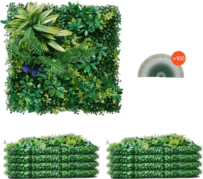 VEVOR Artificial Grass Wall Panels, 8 PCS 20 x 20 inch, 3D Combination Greenery Boxwood  Panel for Indoor Outdoor Green Decor & Ivy Fence Covering, Privacy Backdrop Wall Hedge Screen for Garden