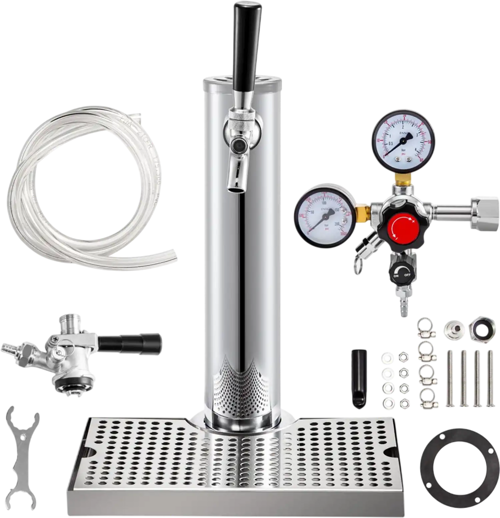 VEVOR Kegerator Tower Kit, Single Tap Beer Conversion Kit, No Tank Keg Conversion Kit, Stainless Steel Keg Tower, Deluxe Kegarator Beer Conversion With Dual Gauge Regulator & D-System Keg Coupler