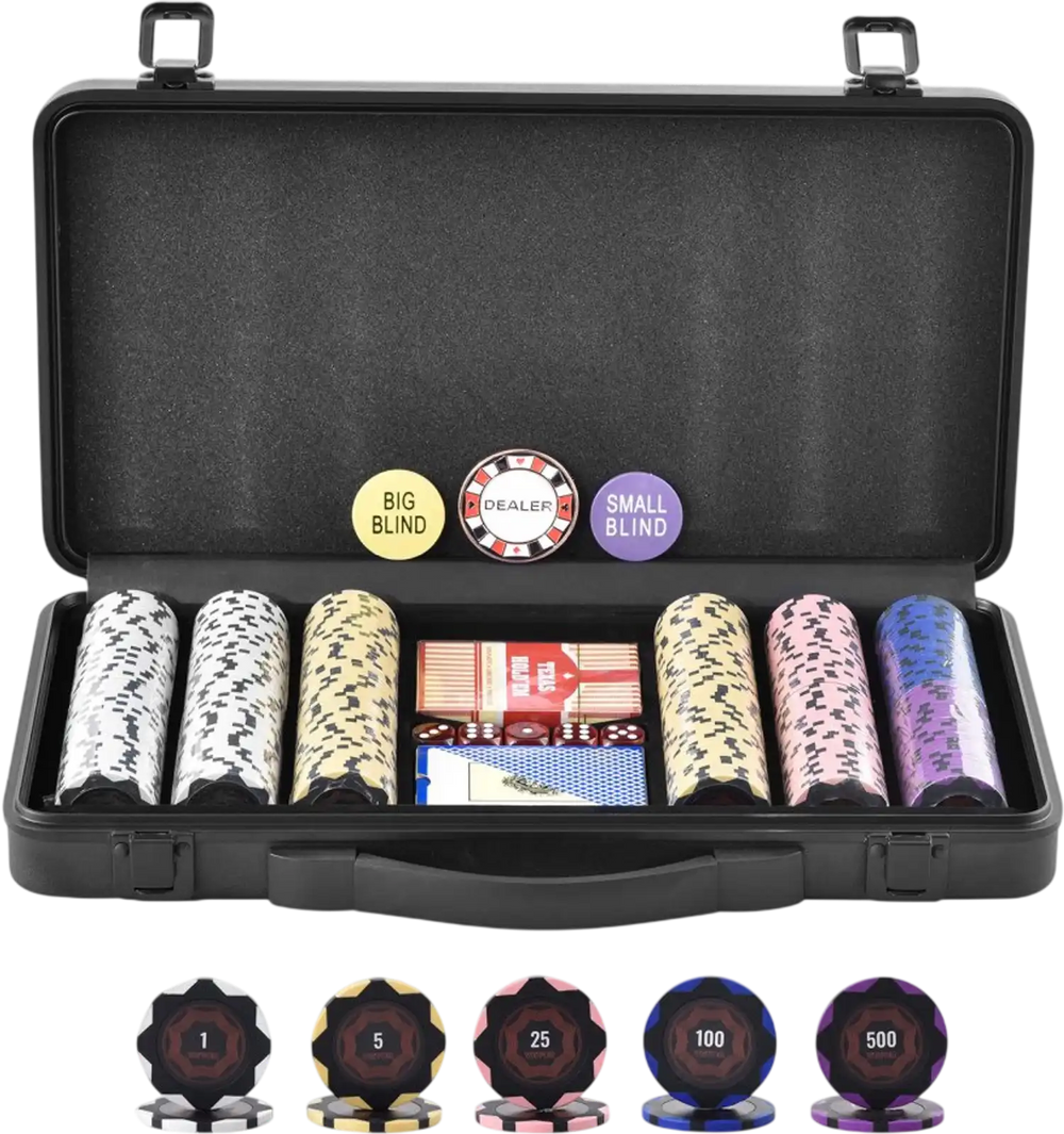 VEVOR Poker Chip Set, 300-Piece Poker Set, Complete Poker Playing Game Set with Carrying  Case, Heavyweight 14 Gram Casino Clay Chips, Cards, Buttons and Dices, for Texas Hold'em, Blackjack, Gambling