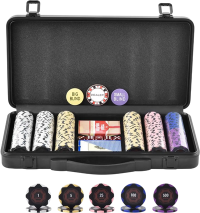 Vevor Poker Chip Set Complete 300-Piece Casino Clay Chips with Carrying Case New