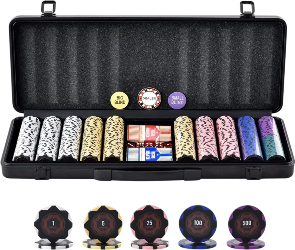 VEVOR Poker Chip Set, 500-Piece Poker Set, Complete Poker Playing Game Set with Carrying  Case, Heavyweight 14 Gram Casino Clay Chips, Cards, Buttons and Dices, for Texas Hold'em, Blackjack, Gambling
