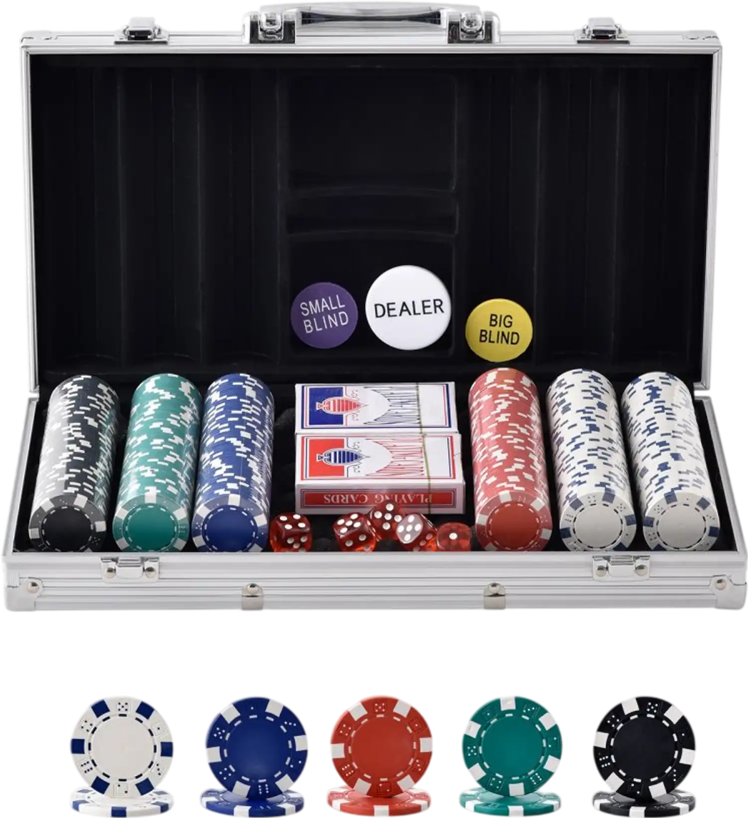 Vevor Poker Chip Set 300-Piece Complete Gaming Set with Aluminum Carrying Case New