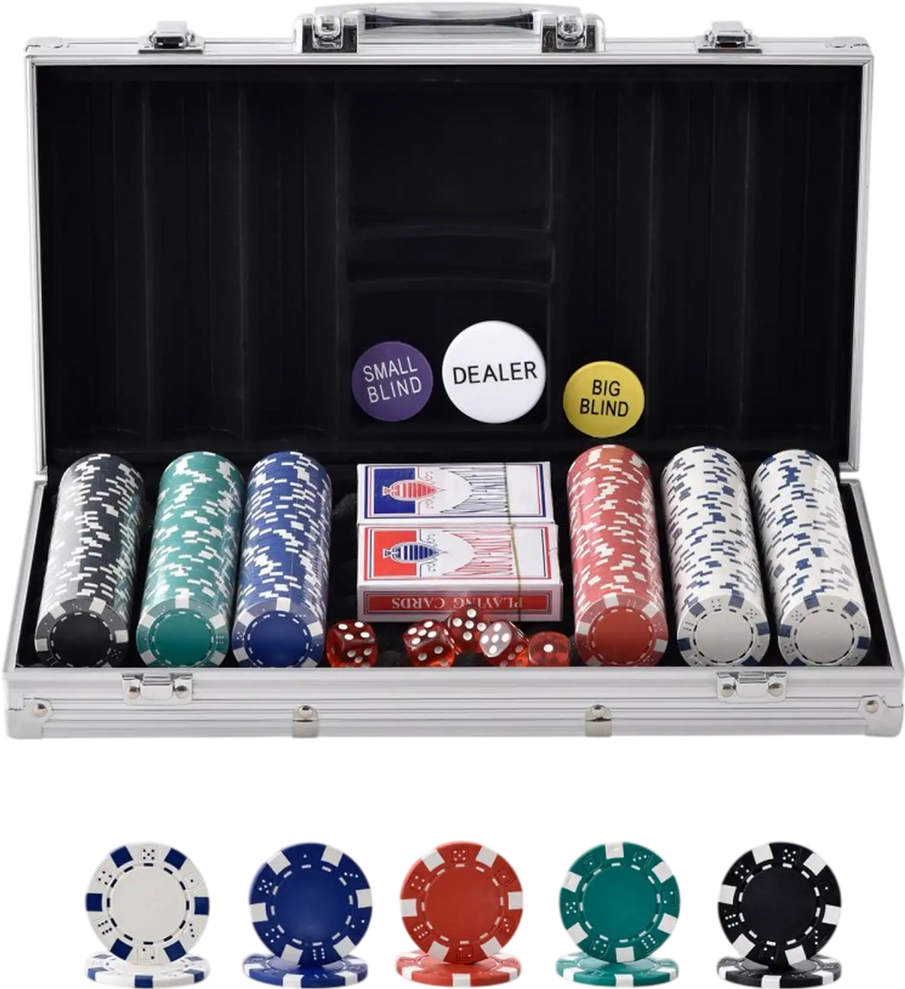 VEVOR Poker Chip Set, 300-Piece Poker Set, Complete Poker Playing Game Set with Aluminum Carrying  Case, 11.5 Gram Casino Chips, Cards, Buttons and Dices, for Texas Hold'em, Blackjack, Gambling