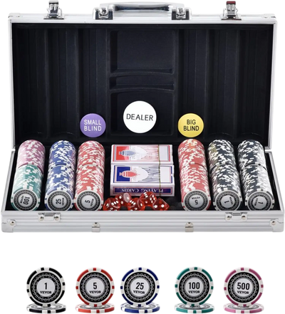 Vevor Poker Chip Set 300-Piece Complete Gaming Set with Aluminum Carrying Case New
