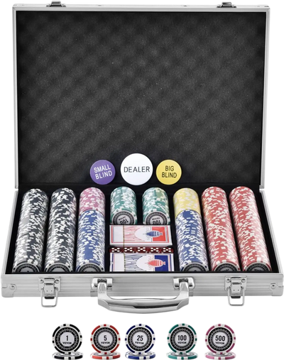 Vevor Poker Chip Set 500-Piece Complete Gaming Set with Aluminum Carrying Case New