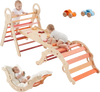 VEVOR Pikler Triangle Set, 9-in-1 Toddler Climbing Toys Indoor, with 2 Wooden Cars, Cushion, Triangle, Arch, and Ramp, 150 lbs Load, Foldable Montessori Climbing Set for Toddlers and Kids, Orange