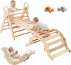 VEVOR Pikler Triangle Set, 9-in-1 Toddler Climbing Toys Indoor, with 2 Wooden Cars, Cushion, Triangle, Arch, and Ramp, 150 lbs Load, Foldable Montessori Climbing Set for Toddlers and Kids, Wood Color