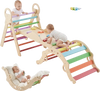 VEVOR Pikler Triangle Set, 9-in-1 Toddler Climbing Toys Indoor, with Xylophone, Cushion, Triangle, Arch, and Ramp, 150 lbs Load, Foldable Montessori Climbing Set for Toddlers and Kids, Rainbow