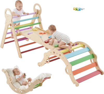 Vevor Pikler Triangle Set 9-in-1 Montessori Toddler Climbing Toys Rainbow New