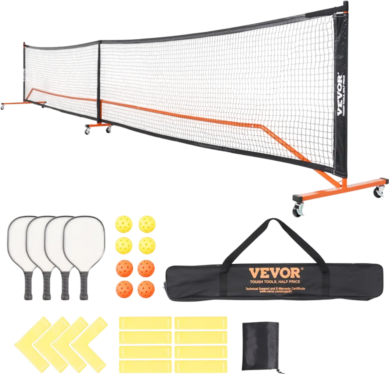 Vevor Pickleball Net Set 22' Regulation Size Portable System with Paddles Balls Wheels and Court Lines New