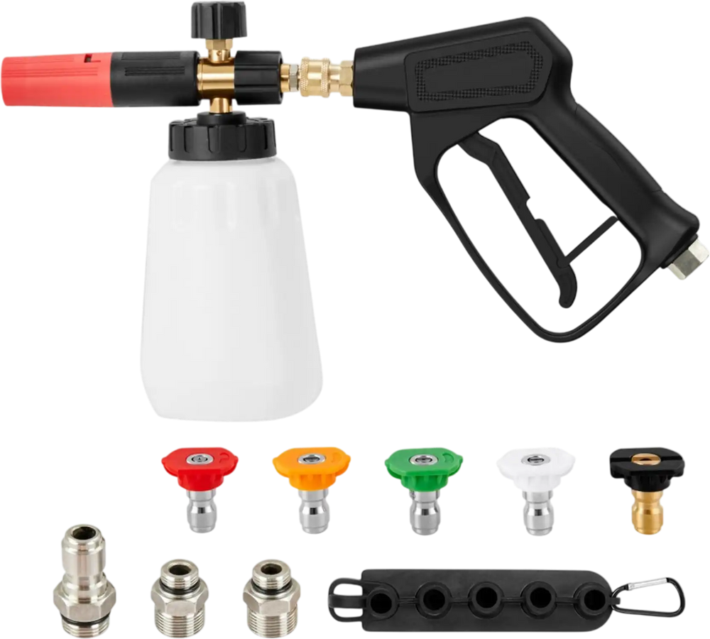 VEVOR Pressure Washer Gun Set, 0.22 Gal Foam Cannon, 4000 PSI Washer Spay Gun with 1/4 Inch Quick Connector & 5 Nozzle Tips, Pressure Washer Handle with M22-14 mm & M22-15mm & 3/8'' Inlet Connector