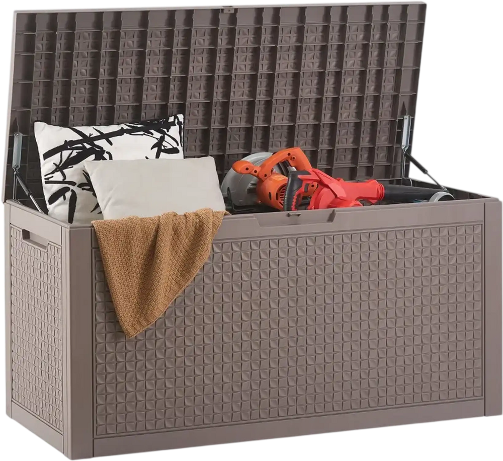 VEVOR Outdoor Storage Box, 100 Gallon Resin Deck Box, Backyard Outside Toy and Towel Storage Cabinet Waterproof, for Patio Furniture Cushions, Garden Tools, Pool Supplies & Package Delivery (Grey)