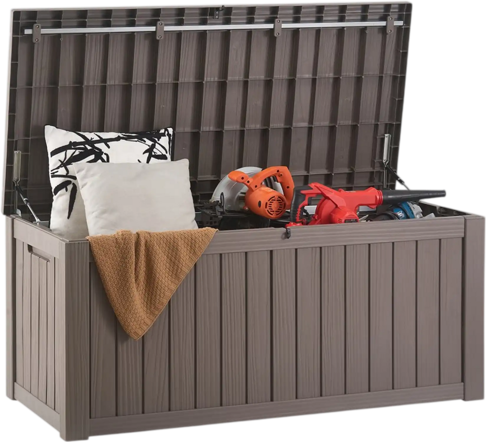 VEVOR Outdoor Storage Box, 120 Gallon Resin Deck Box, Lockable Backyard Toy and Towel Storage Cabinet Waterproof, for Patio Furniture Cushions, Garden Tools, Pool Supplies & Package Delivery (Grey)