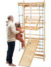 VEVOR Swedish Ladder Wall Gym, 8 in 1 Wooden Indoor Playground Climbing Toys, 220 lbs Load Capacity Swedish Wall Ladder with Pull-Up Bar, Gym Rings, Swing Seat, Rope Ladder, Wall Ladder, Slide Board