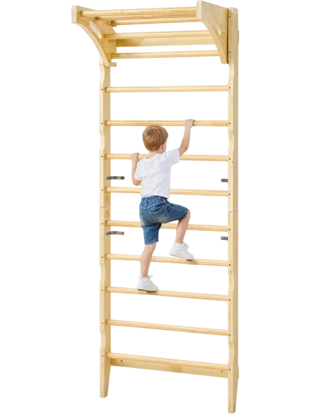 VEVOR Swedish Ladder Wall Gym, 2-in-1 10-Level Indoor Jungle Gym, 220LBS Loading Solid Wood Gymnastic Stall Bars for Kids & Adults, Indoor Playground Climbing Playset with Pull-Up Bar, Wall Ladder