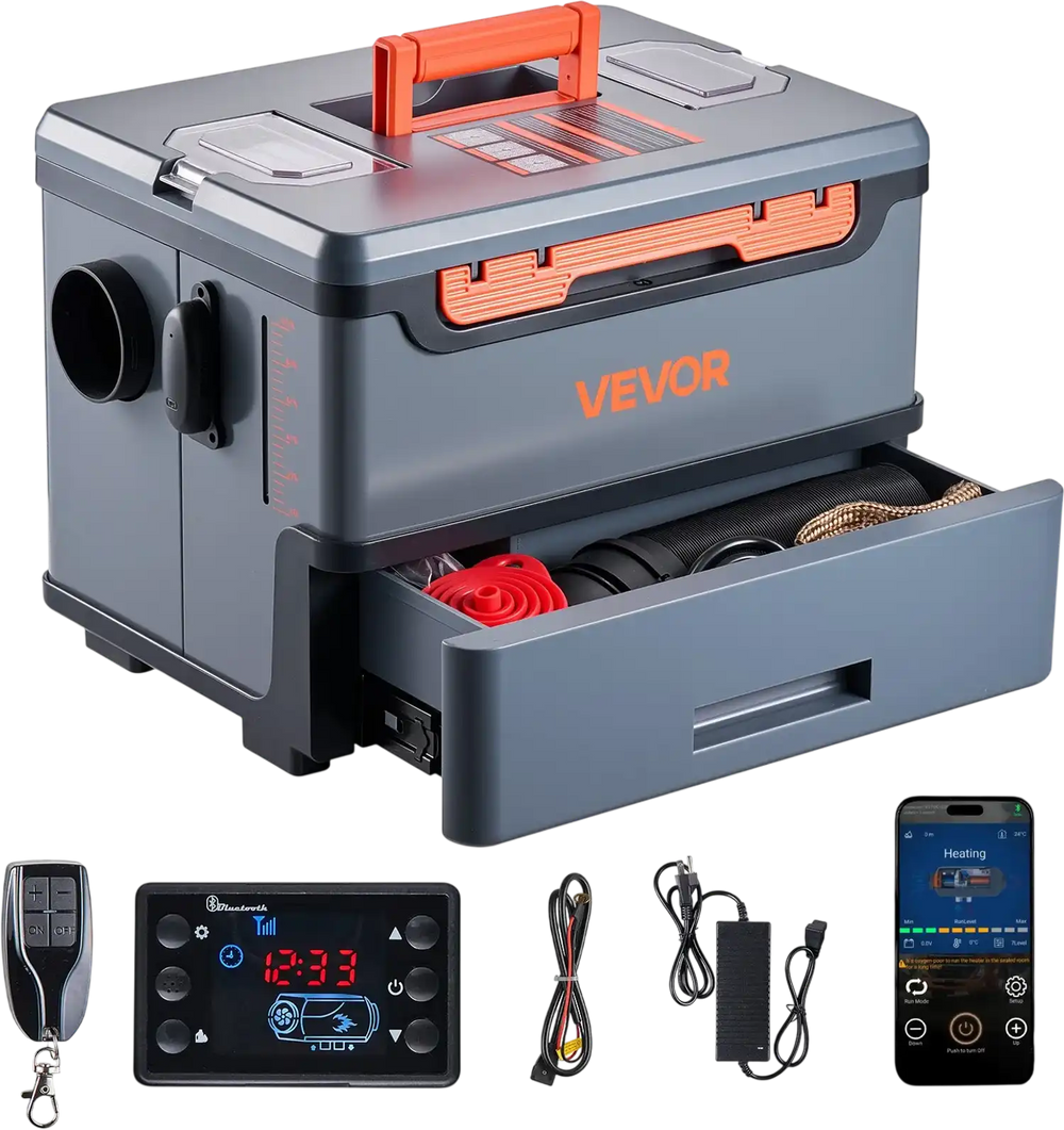 VEVOR Diesel Heater, 8KW, DC 12V/24V, All in One Portable Diesel Air Heater with Bluetooth APP Control, Remote Control and LCD Screen, 1.3 Gal Fuel Tank for Trucks, Vans, RVs, Campers, and Garages