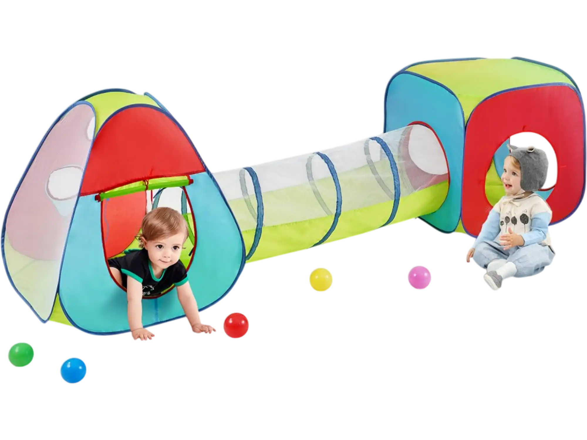 Vevor Play Tent 3-in-1 Kids Pop-Up Playhouse with Tunnel Indoor Outdoor Red Yellow Blue New