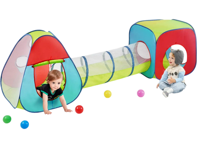 Vevor Play Tent 3-in-1 Kids Pop-Up Playhouse with Tunnel Indoor Outdoor Red Yellow Blue New