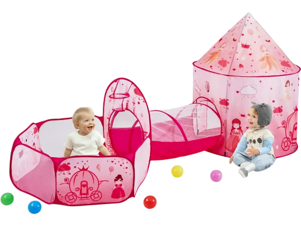 VEVOR 3 in 1 Kids Play Tent with Tunnel for Girls, Princes, Boys, Babies and Toddlers, Indoor/Outdoor Pop Up Playhouse with Carrying Bag & Banding Straps as Birthday Gifts, Magenta Color