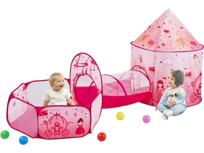 Vevor Play Tent 3-in-1 Kids Pop-Up Playhouse with Tunnel Ball Pit Magenta New