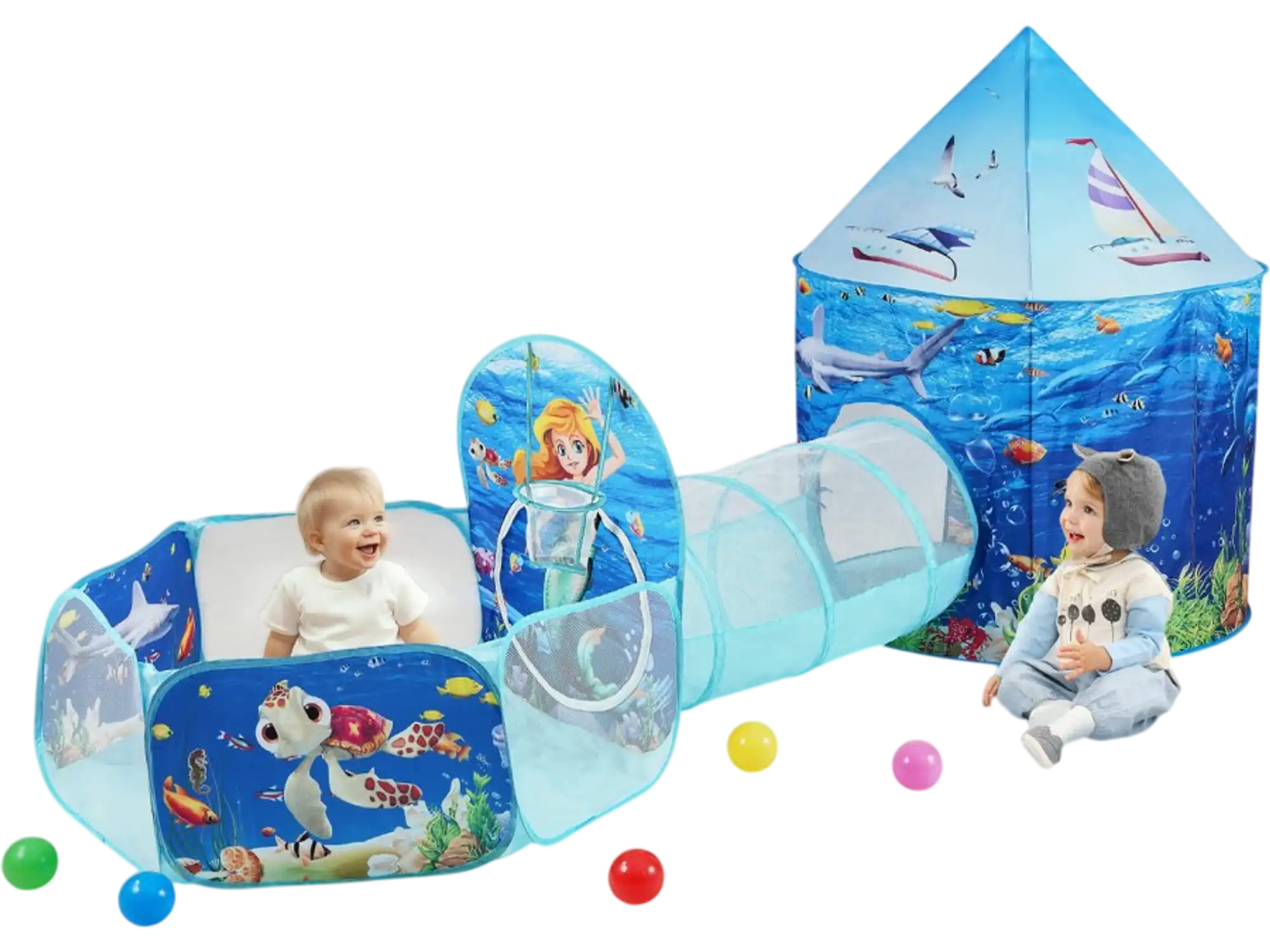 Vevor Play Tent 3-in-1 Kids Pop-Up Tent Tunnel Ball Pit Blue Ocean New