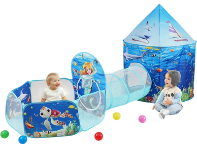 Vevor Play Tent 3-in-1 Kids Pop-Up Tent Tunnel Ball Pit Blue Ocean New