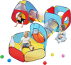 VEVOR 5 in 1 Kids Play Tent with Tunnel, Basketball Hoop for Boys, Girls, Babies and Toddlers, Indoor/Outdoor Pop Up Playhouse with Carrying Bag & Banding Straps Birthday Gifts, Red/Yellow/Blue