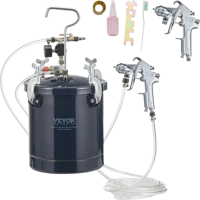 VEVOR Spray Paint Pressure Pot Tank, 10L/2.5gal Air Paint Pressure Pot, 1.5mm+4mm Two Nozzles Two Spray Paint Guns, 60PSI Max, for Industry Home Decor Architecture Construction Automotive Painting