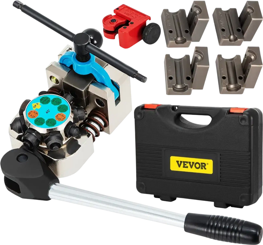 VEVOR Brake Line Flaring Tool, 45 Degree Single, Double, and Bubble Flares for 3/16\", 1/4\", 5/16\" and 3/8\" Tube Size, Suitable for Soft Metal of Copper Lines