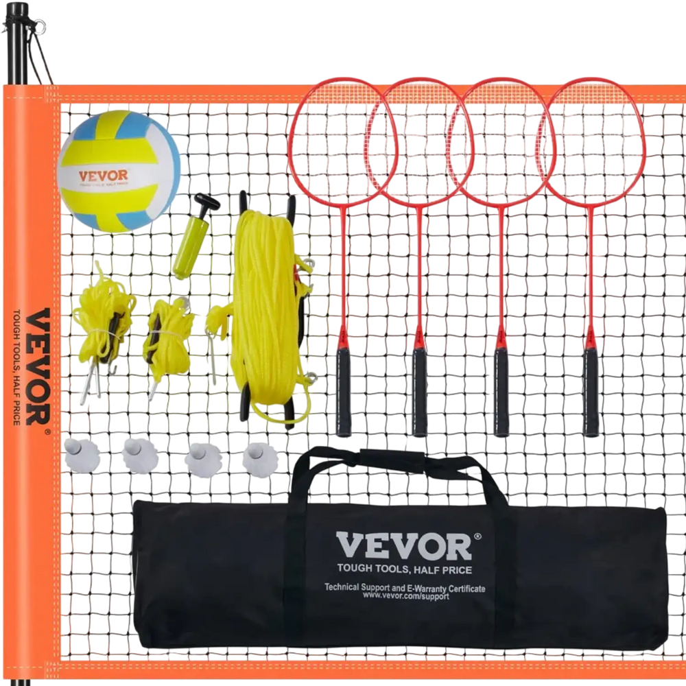 VEVOR Volleyball and Badminton Set, Outdoor Portable Badminton Net, Adjustable Height Steel Poles, Professional Combo Set with PVC Volleyball, Pump, Carrying Bag, Easy Setup for Backyard Beach Lawn
